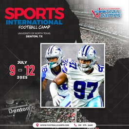 Logo of 2025 - Sports International Football Camps featuring members of the Dallas Cowboys (July 7-12, 2025 @ the University of North Texas, Denton, TX)